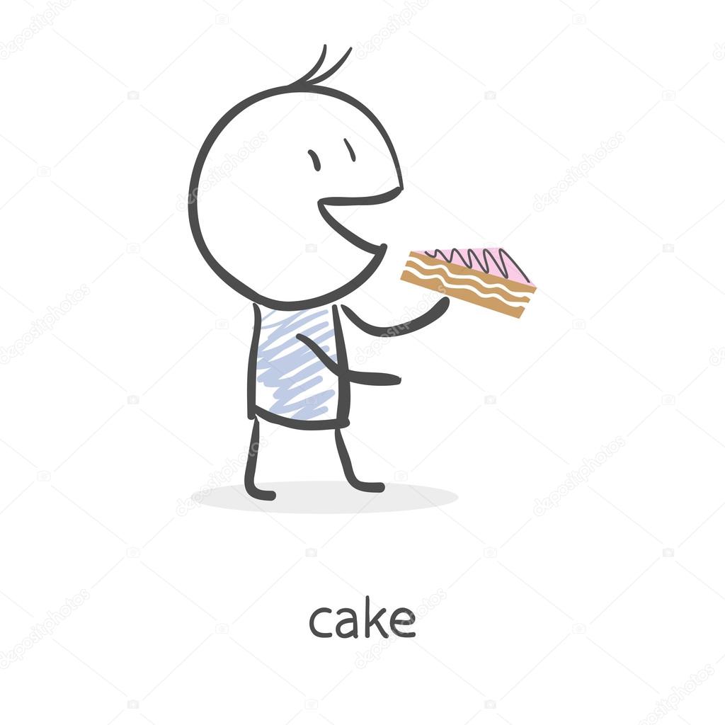 Cartoon boy eating cake