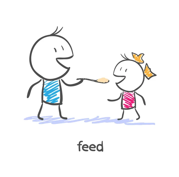 Feed. Dad and daughter — Stock Vector