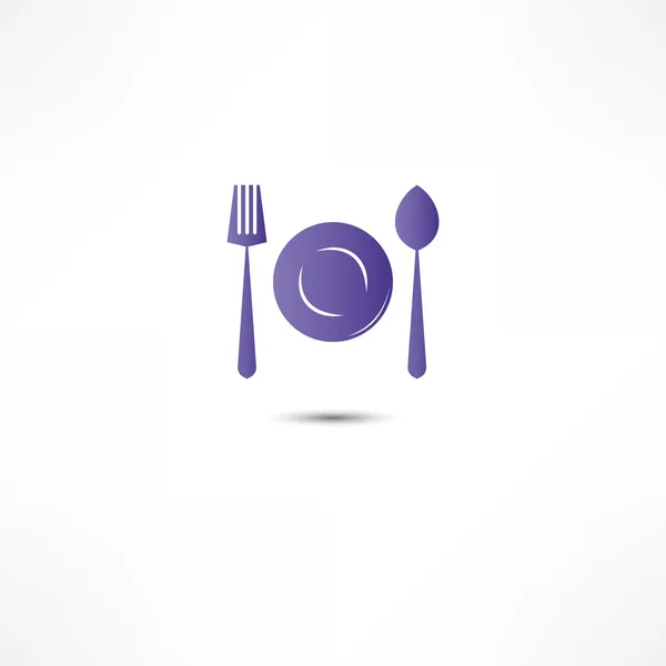 Icona forchetta e cucchiaio e piatto — Vettoriale Stock