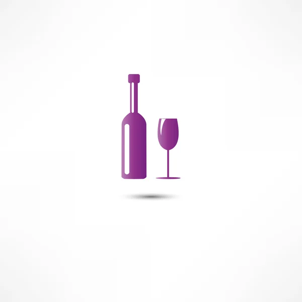 Una botella de vino y un icono de cristal — Vector de stock