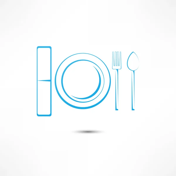 Fourchette et cuillère et plaque Icône — Image vectorielle