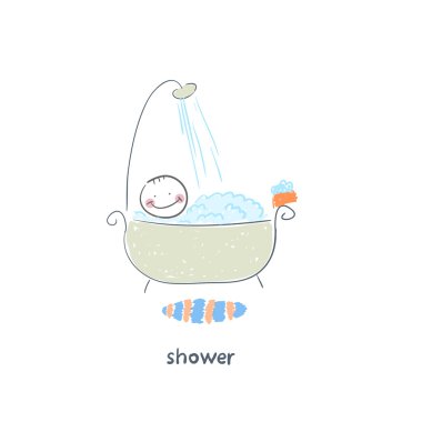 adam duş alır. illüstrasyon.