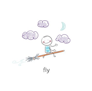 bir süpürge üzerinde uçuş