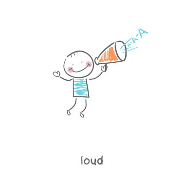 bir adam ve bir hoparlör. illüstrasyon.