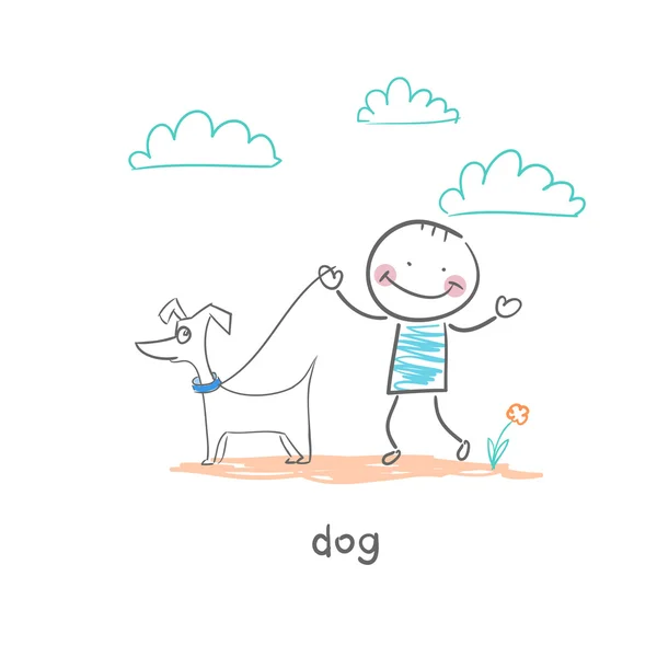 Ein Mann, der mit einem Hund spazieren geht. Illustration. — Stockvektor