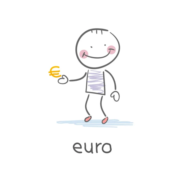 Чоловік тримає знак євро. Ілюстрація — стоковий вектор