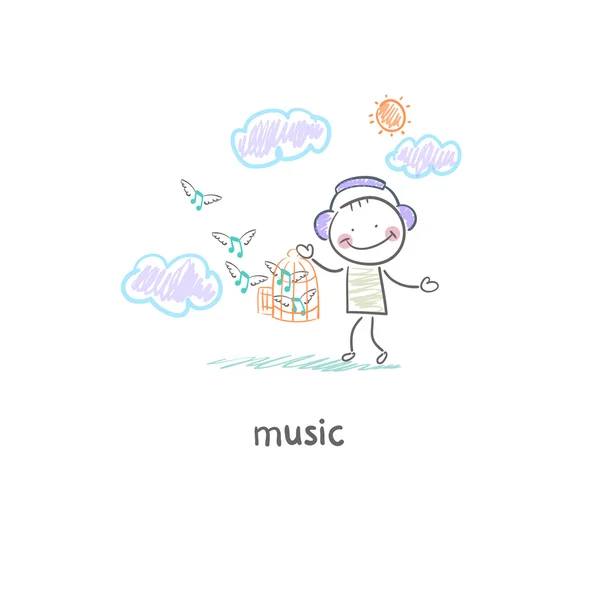 Un hombre escucha música. Ilustración . — Vector de stock
