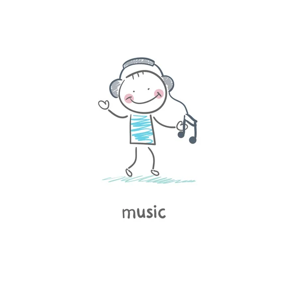 Un hombre escucha música — Vector de stock