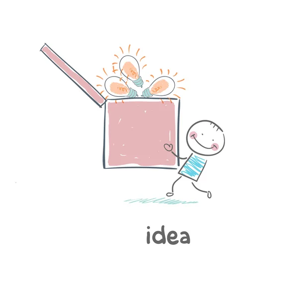 En man bär en låda med idéer. begreppet idéer. — Stock vektor