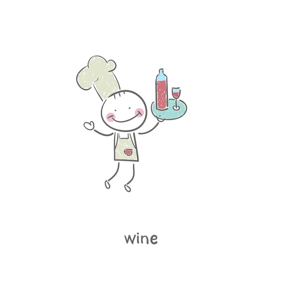 Chef y vino. Ilustración . — Vector de stock