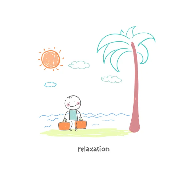 Een man kwam naar het strand. illustratie. — Stockvector