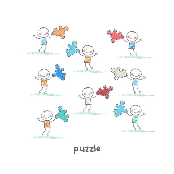 Homme et puzzle. Illustration . — Image vectorielle