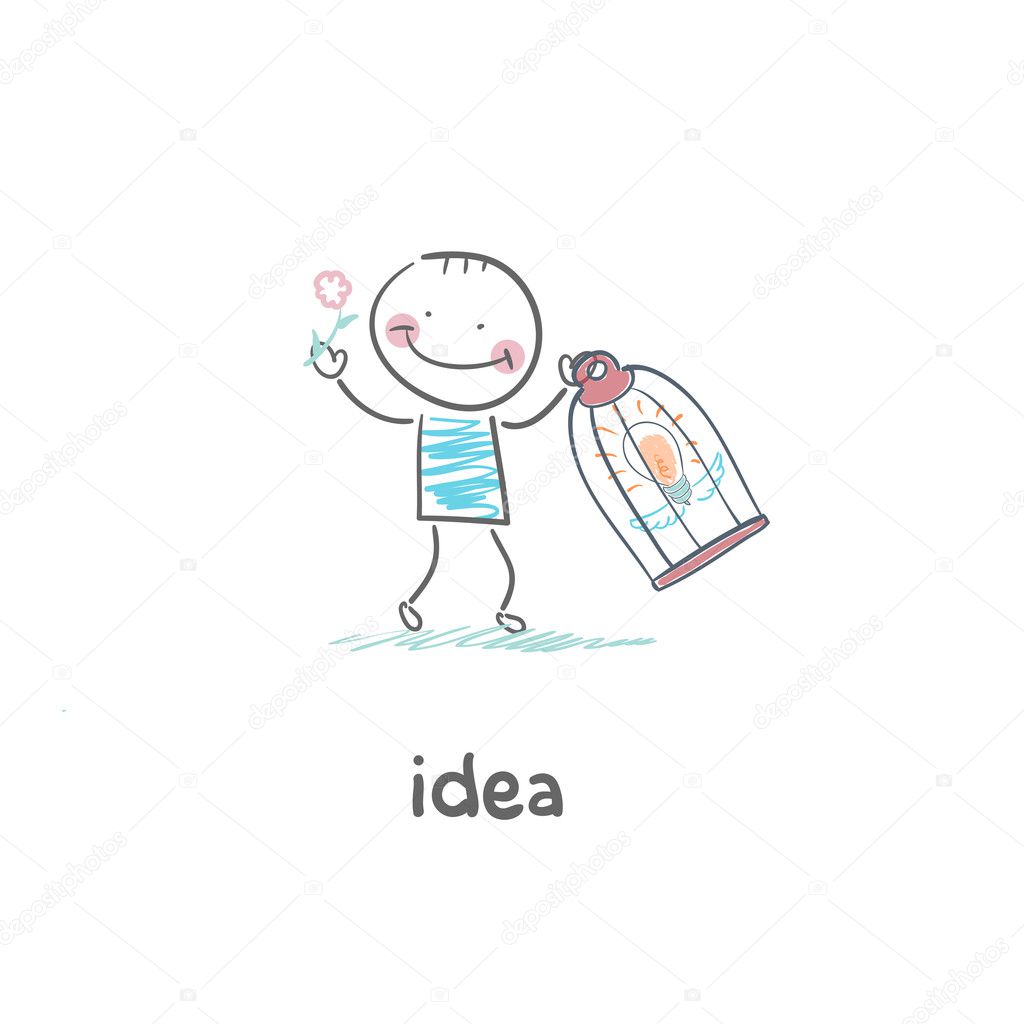 Idea caught in a cage. illustration