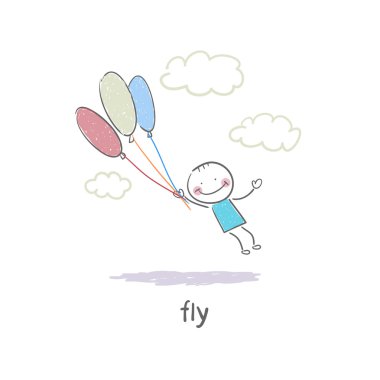 Balonlar için holding ve uçan bir adam