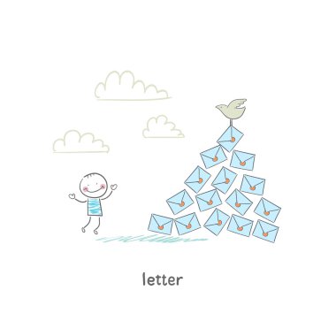 bir adam ve bir mektup. illüstrasyon.