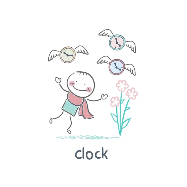 Hombre y reloj — Vector de stock