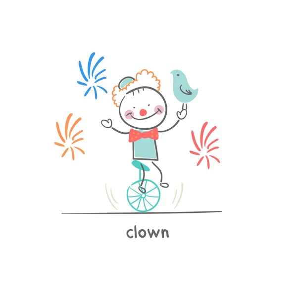 Клоун на одноколесном велосипеде. Иллюстрация . — стоковый вектор