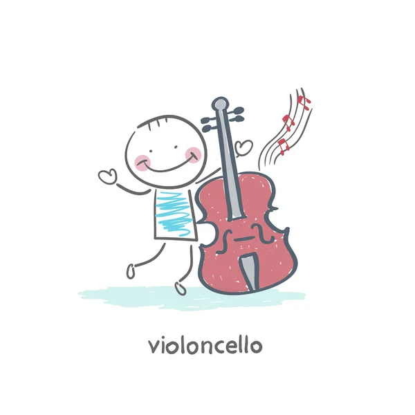 Hombre y violonchelo — Vector de stock