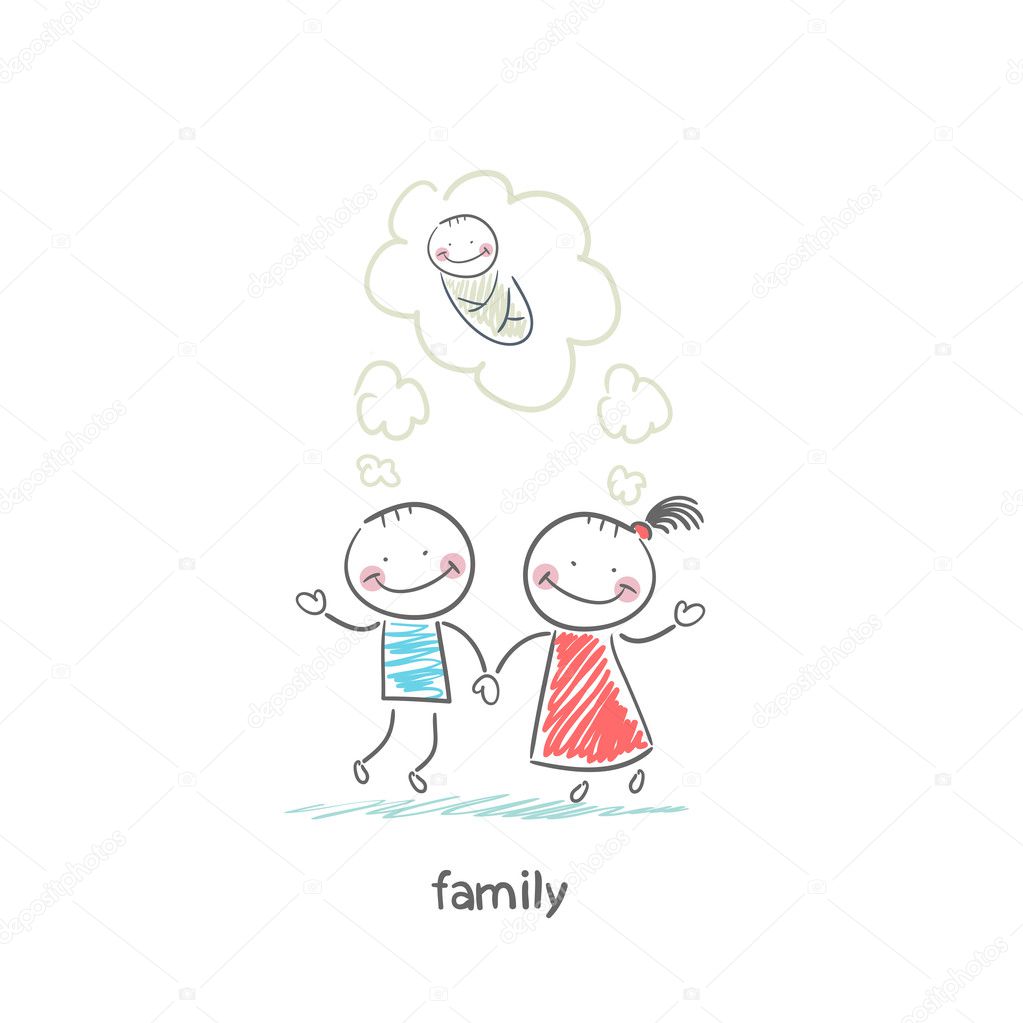 Happy family is waiting for the birth. Illustration.