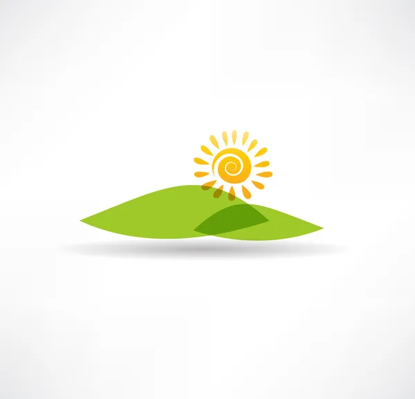 Icono sol y montañas — Vector de stock