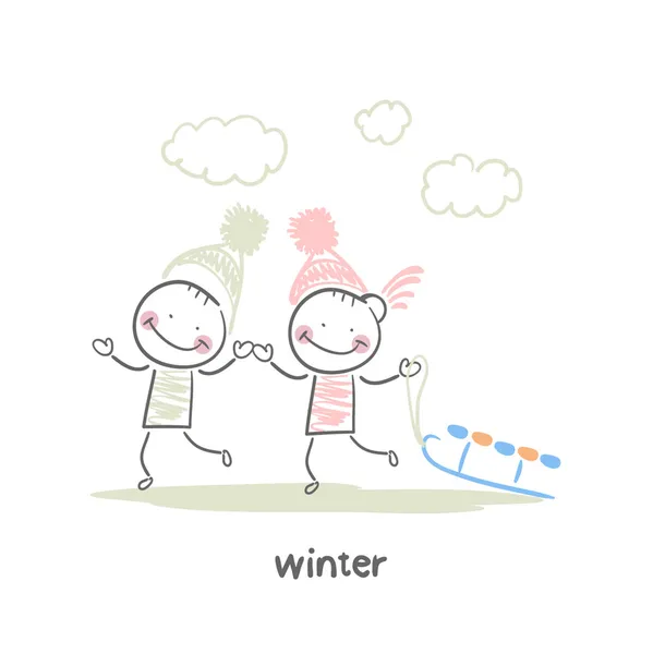 Paseo de invierno — Vector de stock