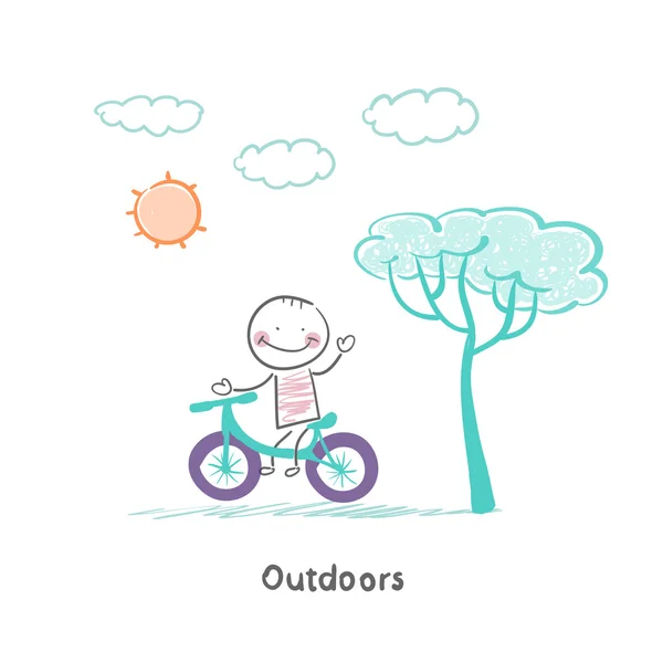 Boy riding a bike outdoors — Stock Vector