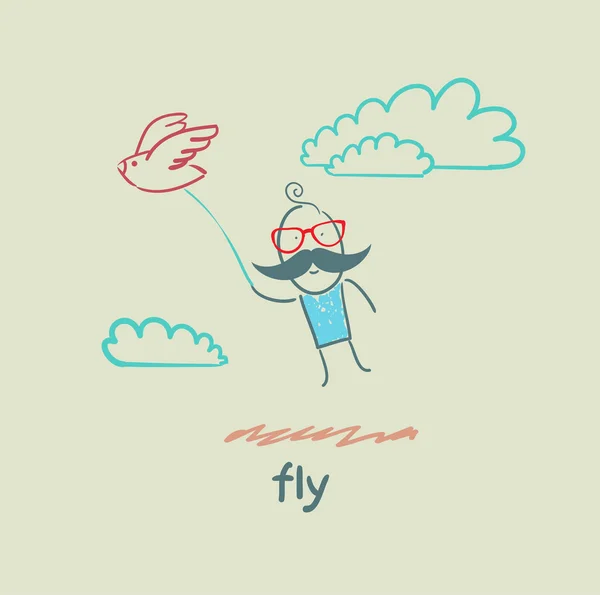 Hombre volando en el cielo — Vector de stock