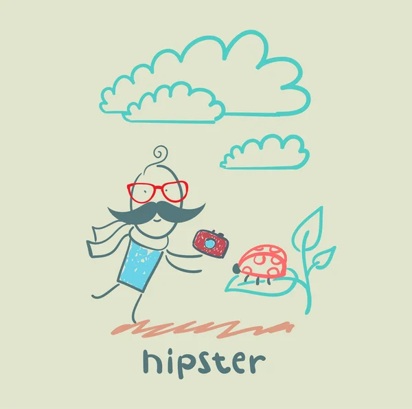 Hipster with photo camera — Stock Vector