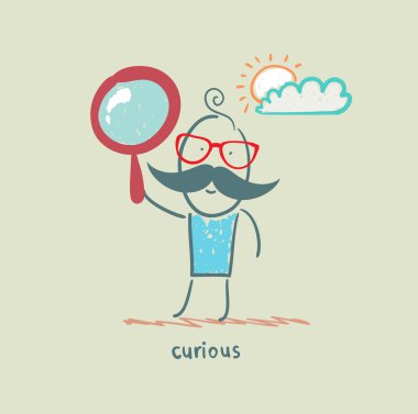 Büyüteç tutarak meraklı adam