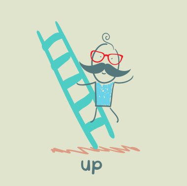 adam merdivenlerden tırmanıyor