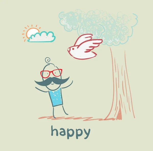 Happy man and bird — Stock Vector