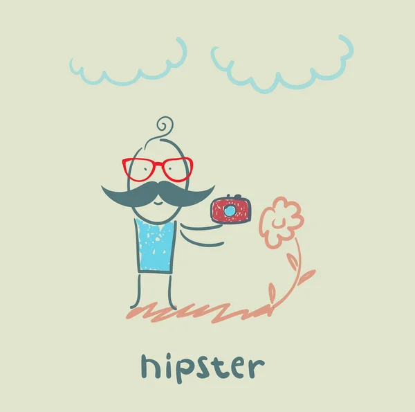 Hipster con cámara de fotos — Vector de stock