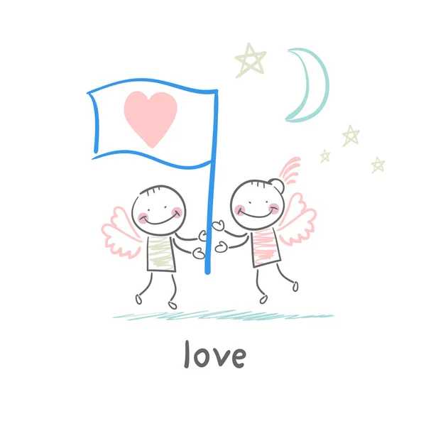 Chica y niño en el amor — Vector de stock