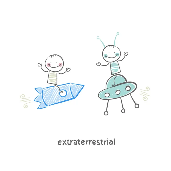 Hombre con Extraterrestre — Vector de stock