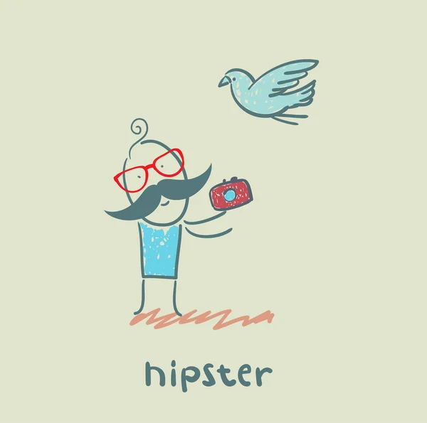 Hipster con cámara de fotos — Vector de stock