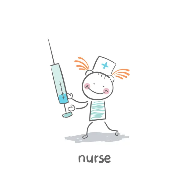 Cartoon nurse with syringe — Stock Vector