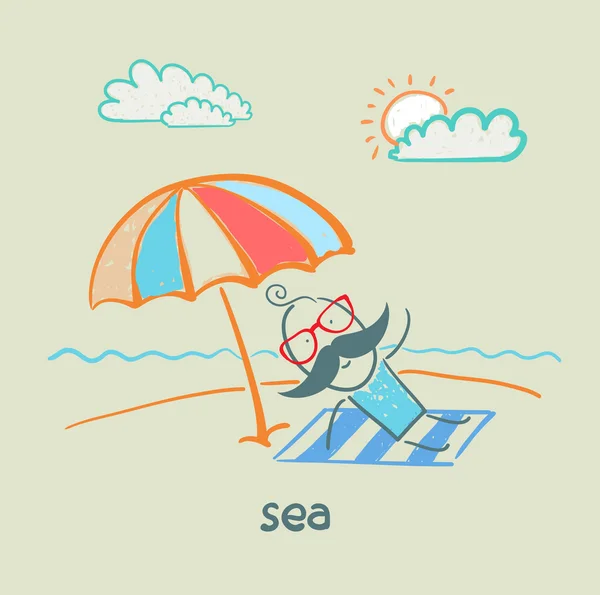 Hombre en la playa — Vector de stock