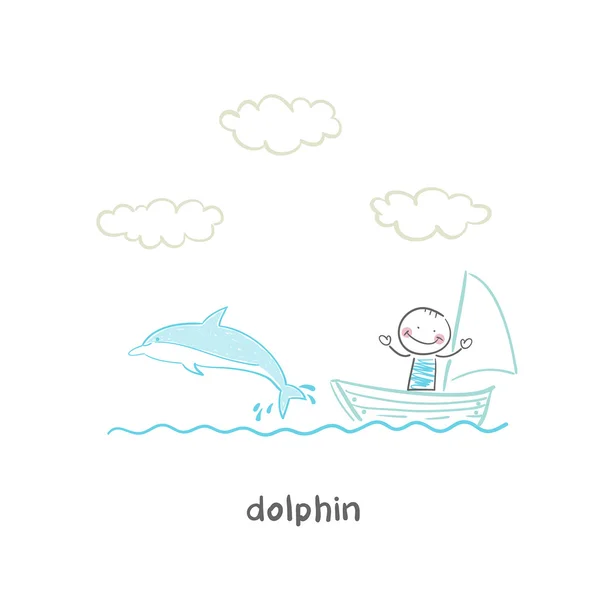 Delfín a muž — Stockový vektor