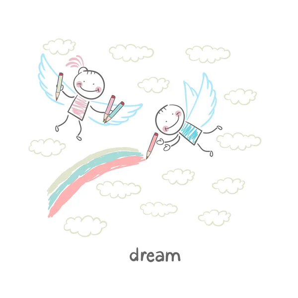 Barn som flyger i himlen i dröm — Stock vektor