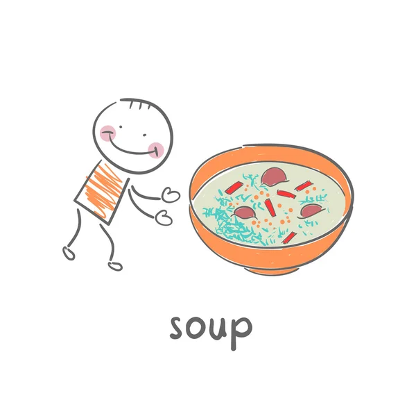 Homme mangeant une soupe — Image vectorielle