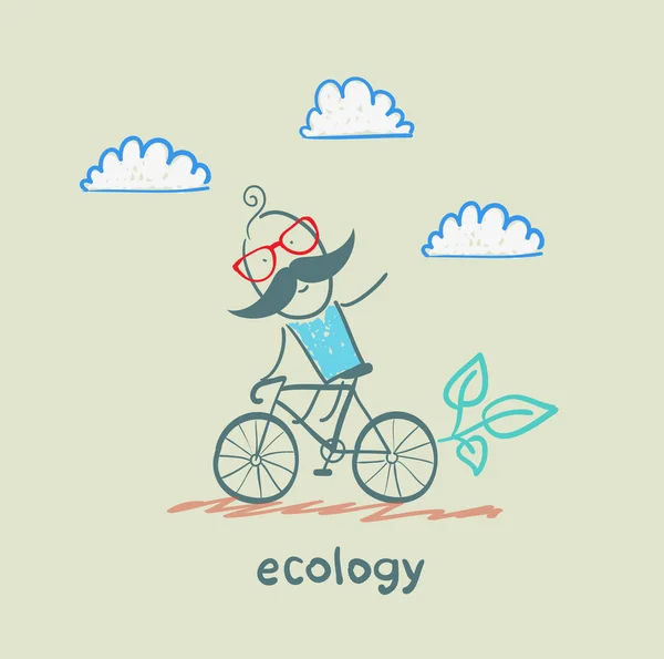 Transport écologique. Homme promenades à vélo — Image vectorielle