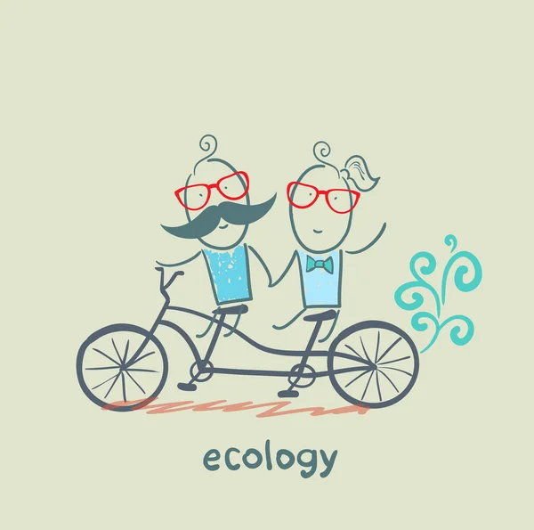 Transport écologique. Couple balades à vélo — Image vectorielle