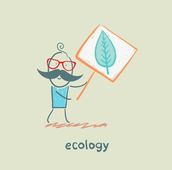 Affiche écologie avec feuille — Image vectorielle