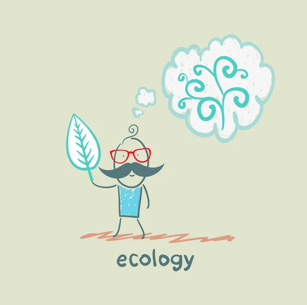 Ecología. Hombre sosteniendo hoja — Archivo Imágenes Vectoriales