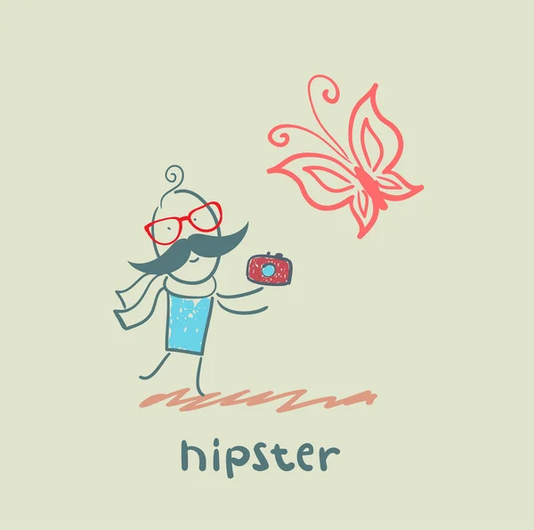 Hipster med fotokamera — Stock vektor