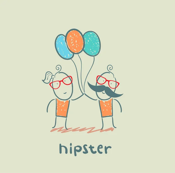 Hipster pareja con globos — Archivo Imágenes Vectoriales