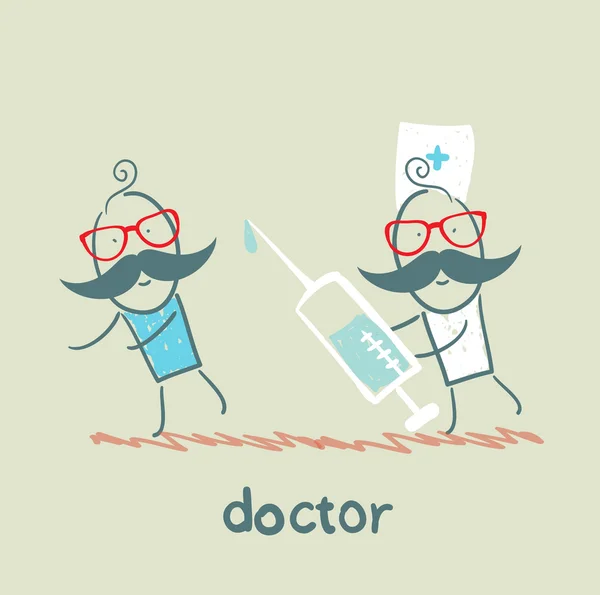 Doctor with syringe and patient — Stock Vector