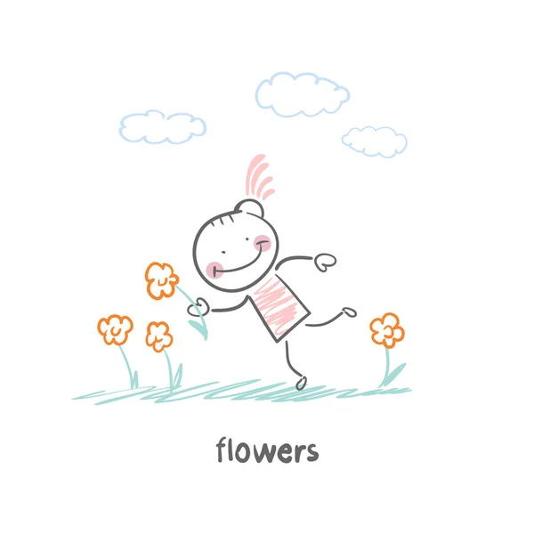 Chica y flores — Vector de stock