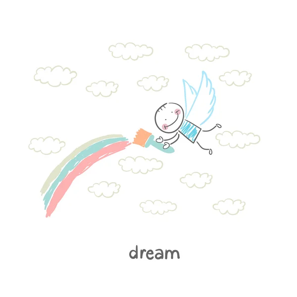 少年は夢で空を飛んでいます。 — ストックベクタ