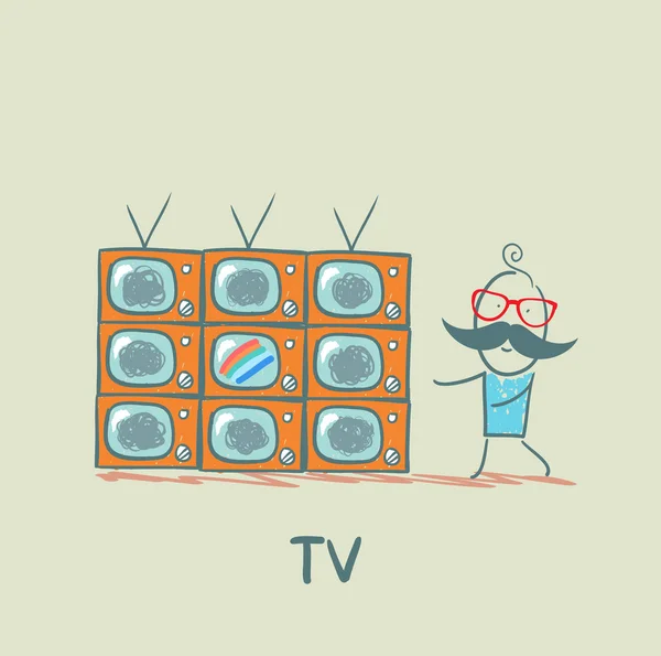 Hombre viendo la mejor TV — Archivo Imágenes Vectoriales